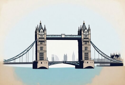 Contemporary style minimalist artwork collage illustration of London Bridge Uk created with generative ai	
