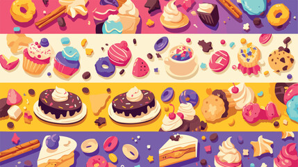 Collection of colorful banners with delicious desse