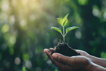 small plant held in hands, nature, generative AI