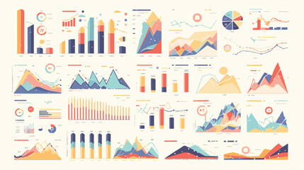 Collection of colorful charts diagrams graphs plots