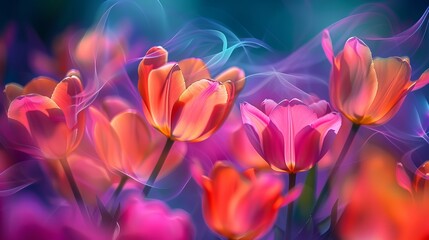 Enchanting display  tulips swirling in the wind, a kaleidoscope of color and motion