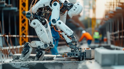 the adoption of robotics in construction, focusing on tasks like bricklaying, concrete pouring, and site clean-up,