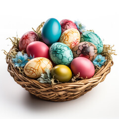 Fototapeta na wymiar Easter eggs in a basket in the meadow