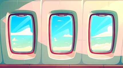 Airplane window inside interior drawing painting art wallpaper background