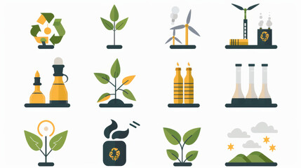 A collection of vector icons representing various aspects of green energy and environmental sustainability. - obrazy, fototapety, plakaty