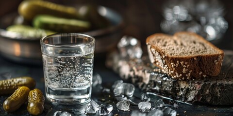 Cool vodka with snack Generative AI - obrazy, fototapety, plakaty