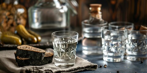 Fototapeta na wymiar Cool vodka with snack Generative AI