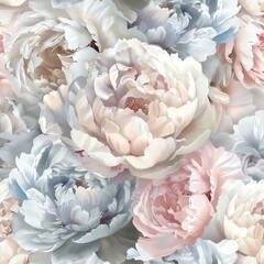 Lush peony bouquet in soft pastel shades, suitable for a feminine bedroom or elegant bathroom, offering a luxurious and soothing visual experience.