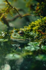Obraz premium frog sitting deep moss skin serene green cloak rippling magic
