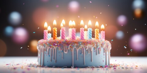 birthday cake with candles Generative AI - obrazy, fototapety, plakaty