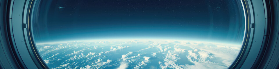 Aerial view of Earth seen from the window of an airplane, showcasing the planets landscapes and clouds below