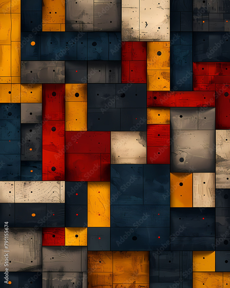 Poster symmetrical pixelated geometric background masterpiece design with multicolored wooden blocks art