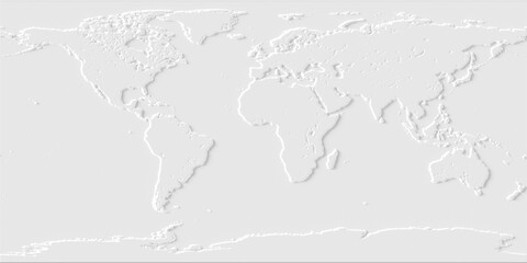 3D illustration of a world map. White world relief map.