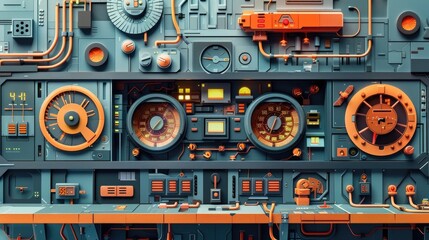 Papercut of a Nuclear Power Plant Control Room Technological Sophistication and Precise Detail - obrazy, fototapety, plakaty