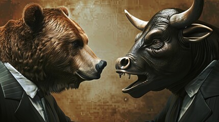 Bear vs bull stock market finance concept drawing painting art wallpaper background