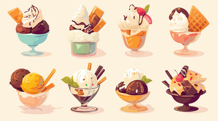 Collection of delicious ice cream of various type i