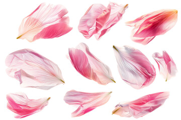A cluster of pink and white tulips in full bloom stands out against a clean transparent background