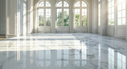 Empty Room With Marble Floor and Windows