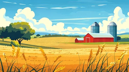 Gardinen Farm field summer rural countryside concept drawing painting art wallpaper background © Irina