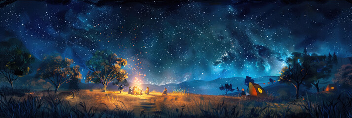 A painting depicting a dark night sky adorned with countless twinkling stars