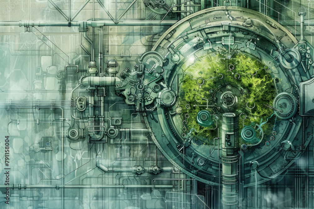 Poster A unique green orb is central amidst an intricate array of mechanical parts suggesting advanced technology