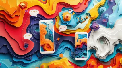 Whimsical Papercut Scene Illustrating a Vibrant Social Media Conversation