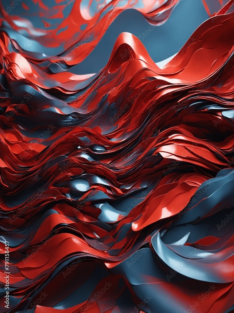 Aufkleber dynamic, abstract image captures fluid-like composition of red, blue shapes that resemble waves, lay