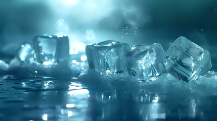 Reflective Ice Cubes in Cool Blue Tones