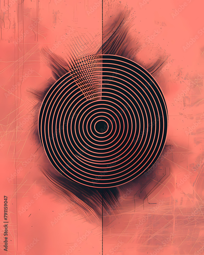 Poster mesmerizing animated spiral art: abstract red and black data visualization with vibrant soft tonal r