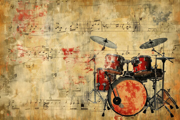 Drums Music Instrument Grunge Background AI Generated