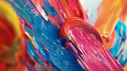Abstract background of acrylic paint splashes in different colors close-up - obrazy, fototapety, plakaty