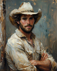 Vibrant Painting: American Cowboy, Rugged Individualism, Depth of Field, Western Art