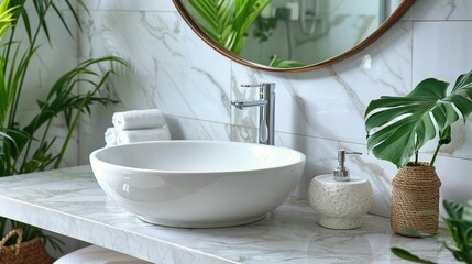 Contemporary Bathroom With Large White Bowl Sink - obrazy, fototapety, plakaty