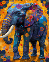 Obraz premium Abstract African Art: Vibrant Pastel Painting of Elephants on Savannah with Patterned Hues