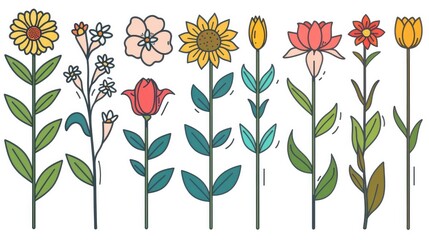 Minimalist Line Icon Set A Diverse Collection of Fresh and Colorful Flowers