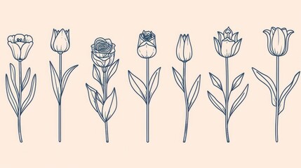 Elegant Flower Buds Line Icon Set for Floral Designs