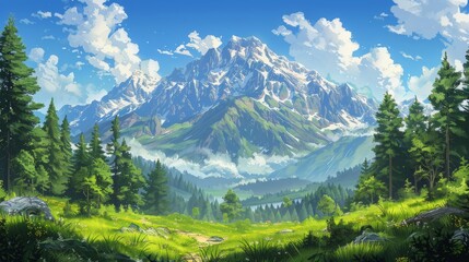 Fototapeta premium Wildflowers Field in Front of Mountain Range