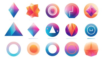 Gradient Abstract Geometric Shapes Icon Set Radiating Modern Design