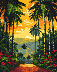 Dominica Tropical Forest Painting, Caribbean Rainforest Art, Nature Artwork, Tropical Landscape