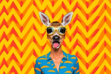 Foto auf Acrylglas Antireflex a happy deer in an orange shirt as a hippie, in the style of bold fashion photography © RealPeopleStudio