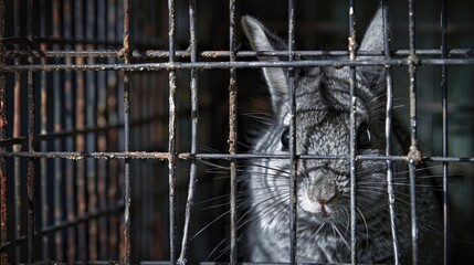 Chinchilla portrayed in a cage