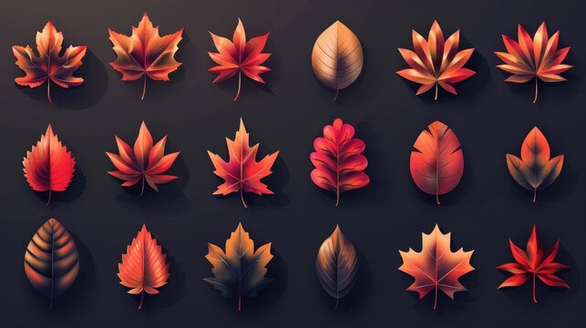 Autumn Leaf Icon Collection A Vibrant Showcase of Seasonal Foliage Gradients