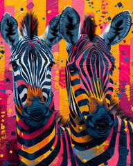 Fototapeta premium Abstract African Art Painting: Vibrant Zebra Motif on Pastel Savannah