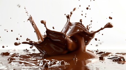 Splash of liquid brown chocolate with splashing drops, isolated on white