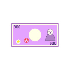 紫色のおもちゃの紙幣（5000、日本円）
