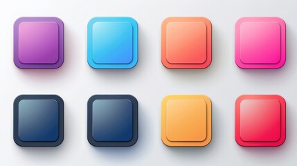 Gradient Color Flat Button Set on White Background in Graphic Design