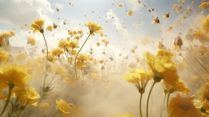 The wind carries pollen through the air in spring.