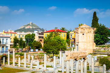 Beautiful Roman Agora and Tower of the Winds in Plaka District, Athens, Greece. - 791164826