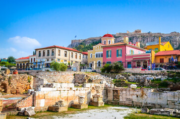 Beautiful Hadrian's Library in Monastiraki square, Plaka District, Athens, Greece. - 791164859