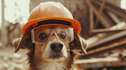 Dog in construction safety gear - 791165092